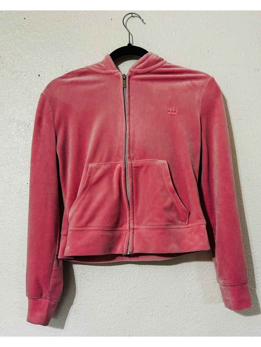uicy Couture Velour Hoodie Pink Zip Up Sweatshirt Y2K Women Size Small S